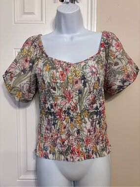 Anthropologie Floral Smocked Top
